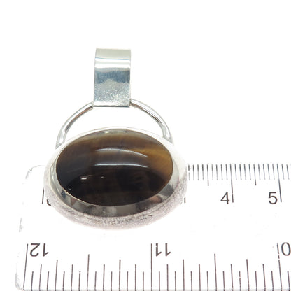 925 Sterling Silver Vintage Mexico Real Cabochon Tiger Eye Charm Pendant