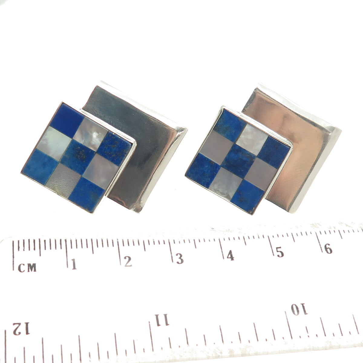 GREAT FALLS METAL WORKS 925 Sterling Silver Vintage MOP & Lapis Lazuli Earrings