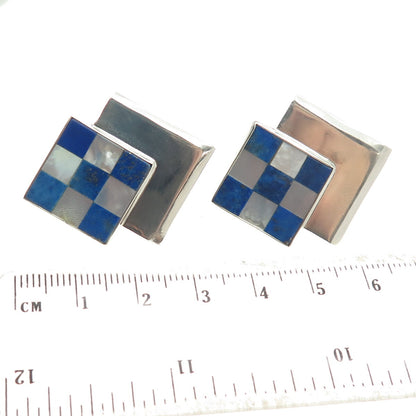 GREAT FALLS METAL WORKS 925 Sterling Silver Vintage MOP & Lapis Lazuli Earrings