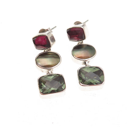 Lori Bonn Sterling Vintage Real Green & Pink Tourmaline Abalone Shell Earrings