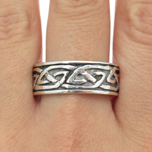 925 Sterling Silver Vintage Viking / Celtic Knot Band Ring Size 12.25