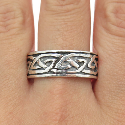 925 Sterling Silver Vintage Viking / Celtic Knot Band Ring Size 12.25