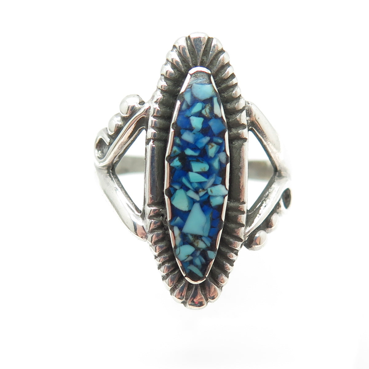 MAISELS INDIAN TRADING 925 Sterling Silver Vintage Turquoise Inlay Ring Size 7.5