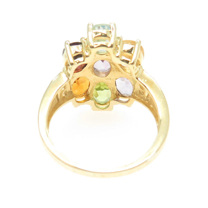 HAN Sterling Gold Plated Blue & White Topaz Amethyst Garnet Citrine Ring Size 8