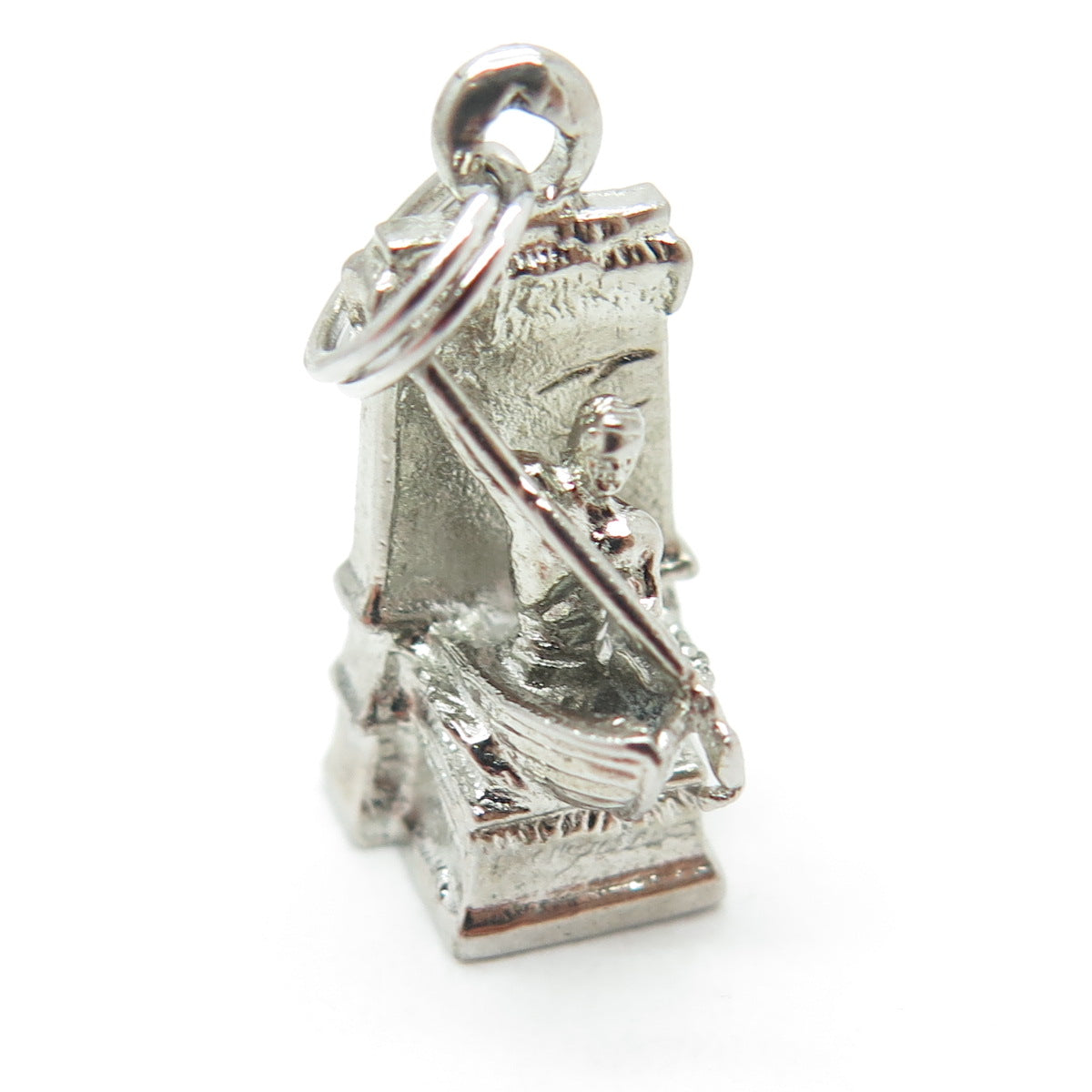 925 Sterling Silver Vintage Man in a Canoe Minimalist 3D Charm Pendant