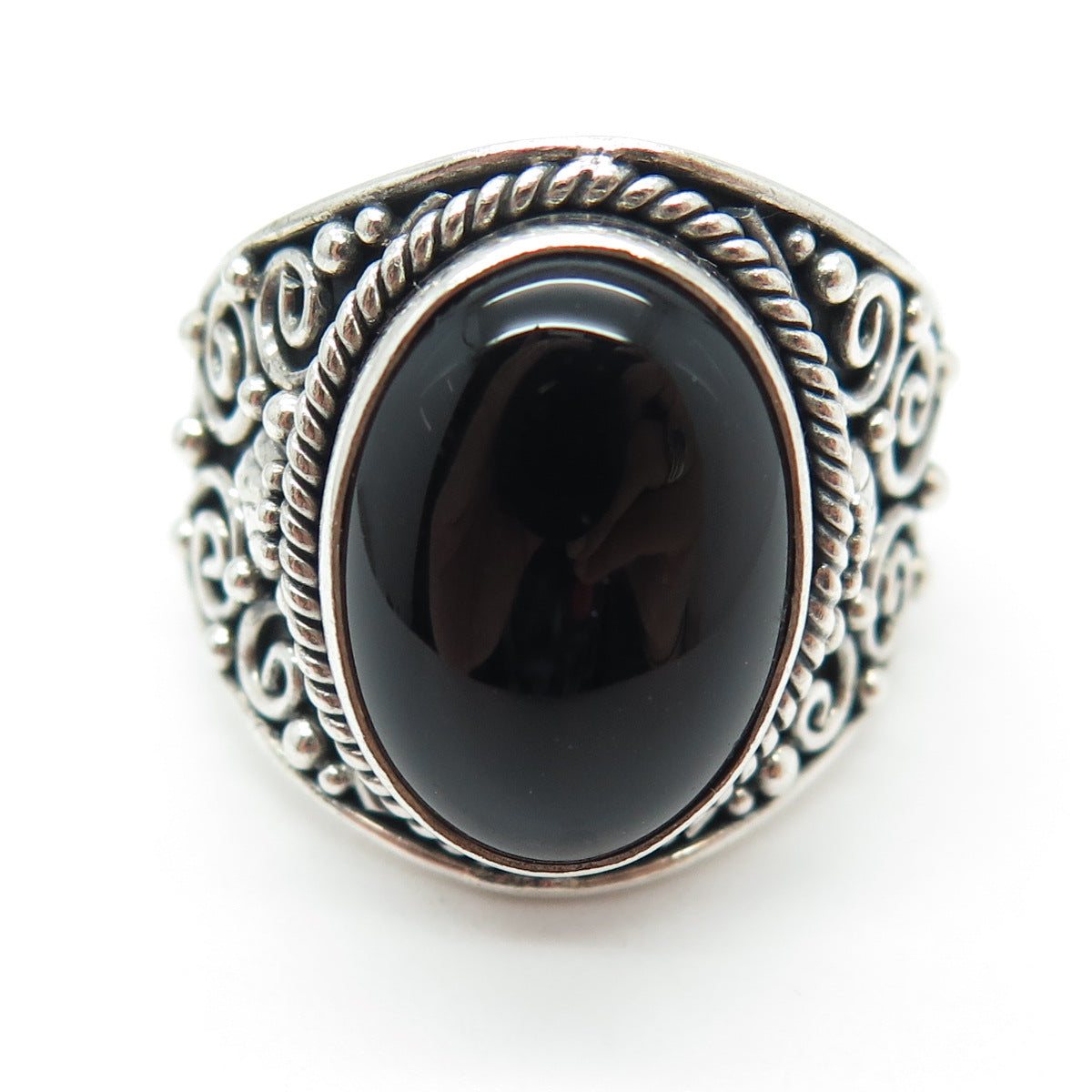 SUARTI BALI 925 Sterling Silver Vintage Real Black Onyx Spiral Ring Size 10.25