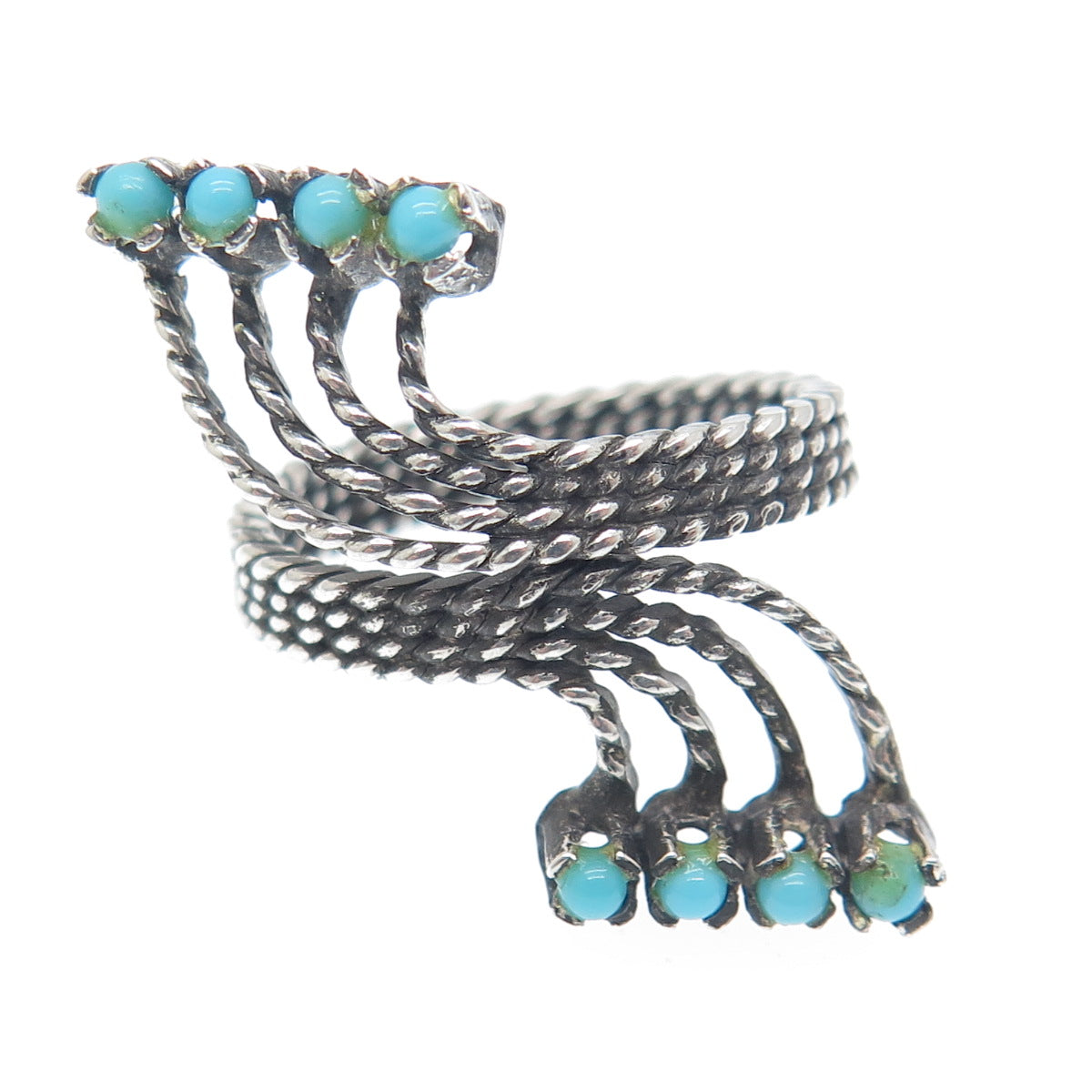 925 Sterling Silver Vintage Faux Turquoise Adjustable Oxidized Ring Size 4.5