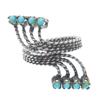 925 Sterling Silver Vintage Faux Turquoise Adjustable Oxidized Ring Size 4.5