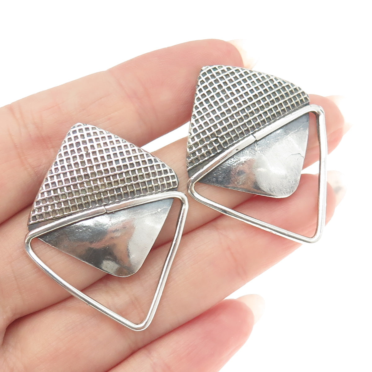 WILLIAM DE LILLO 925 Sterling Silver Vintage Modernist Geometric Earrings