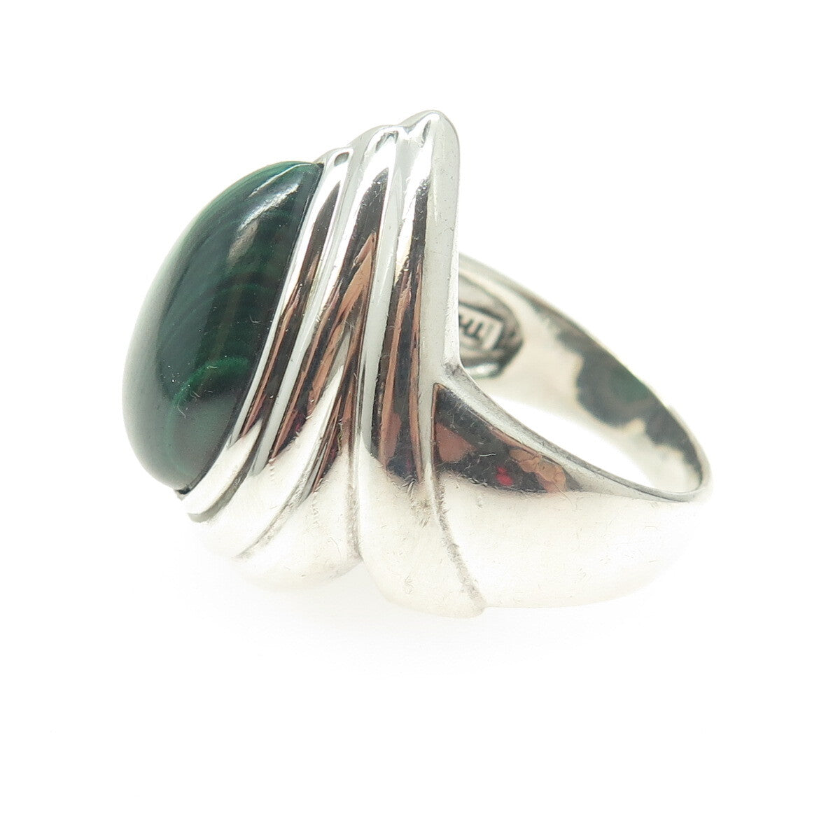 925 Sterling Silver Vintage Real Malachite Teardrop Ring Size 9.25