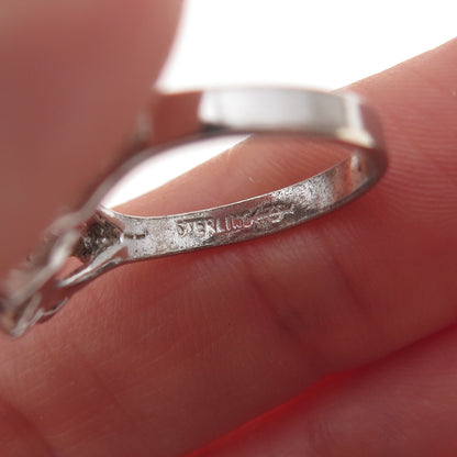 Uncas 925 Sterling Silver Antique Art Deco Rhinestone Floral Ring Size 5.75