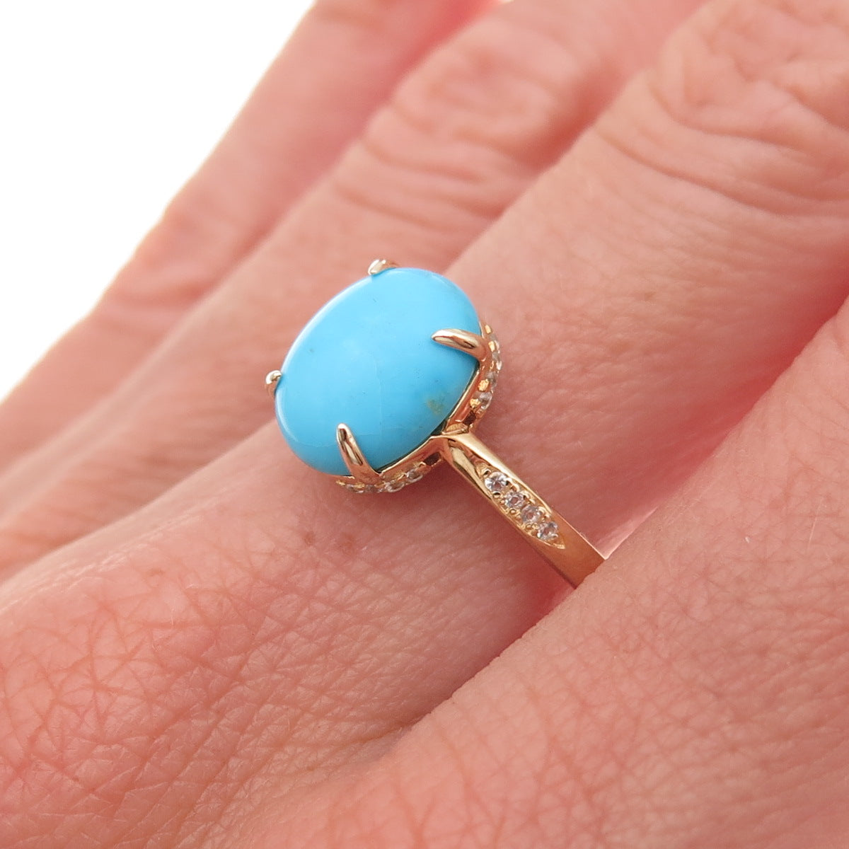 Tehya Oyama 925 Sterling Silver Gold Plated Real Turquoise & Topaz Ring Size 8