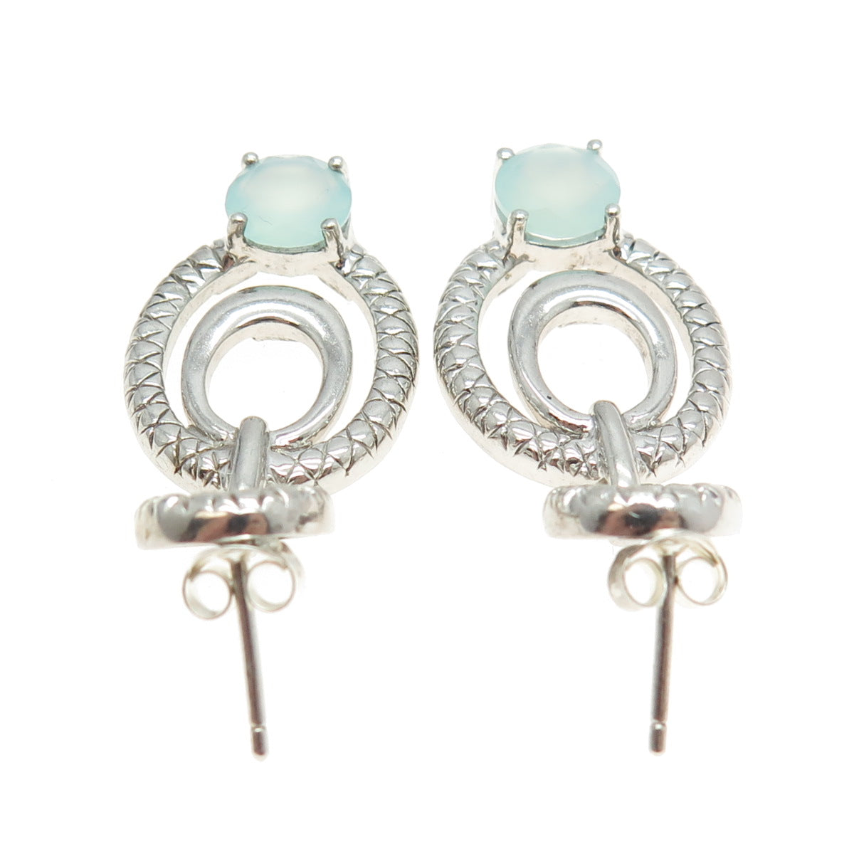 925 Sterling Silver Real Milky Aquamarine Door Knocker Earrings