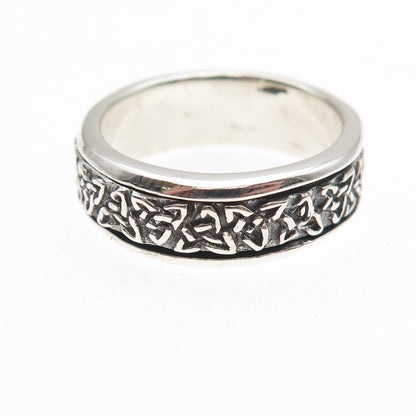 925 Sterling Silver Vintage Celtic Trinity Rotating Band Ring Size 9