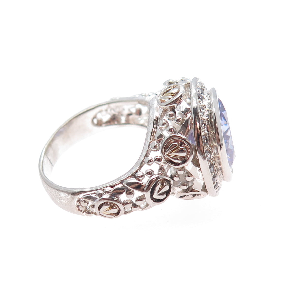 925 Sterling Silver Round-Cut Lavender & White C Z Ring Size 7.75