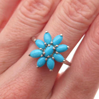 Chuck Clemency Sterling Silver Real Sleeping Beauty Turquoise Floral Ring Size 8