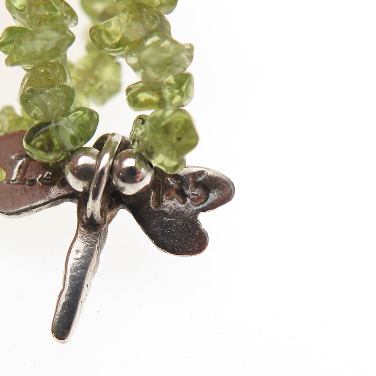 925 Sterling Silver Vintage IS Artisan Real Peridot Dragonfly Chain Necklace 16"