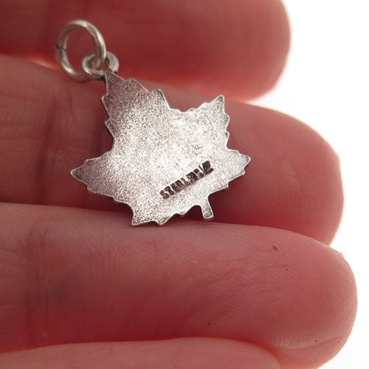 C. Lamond Fils Sterling Silver Antique Art Deco Enamel Maple Leaf Mini Pendant