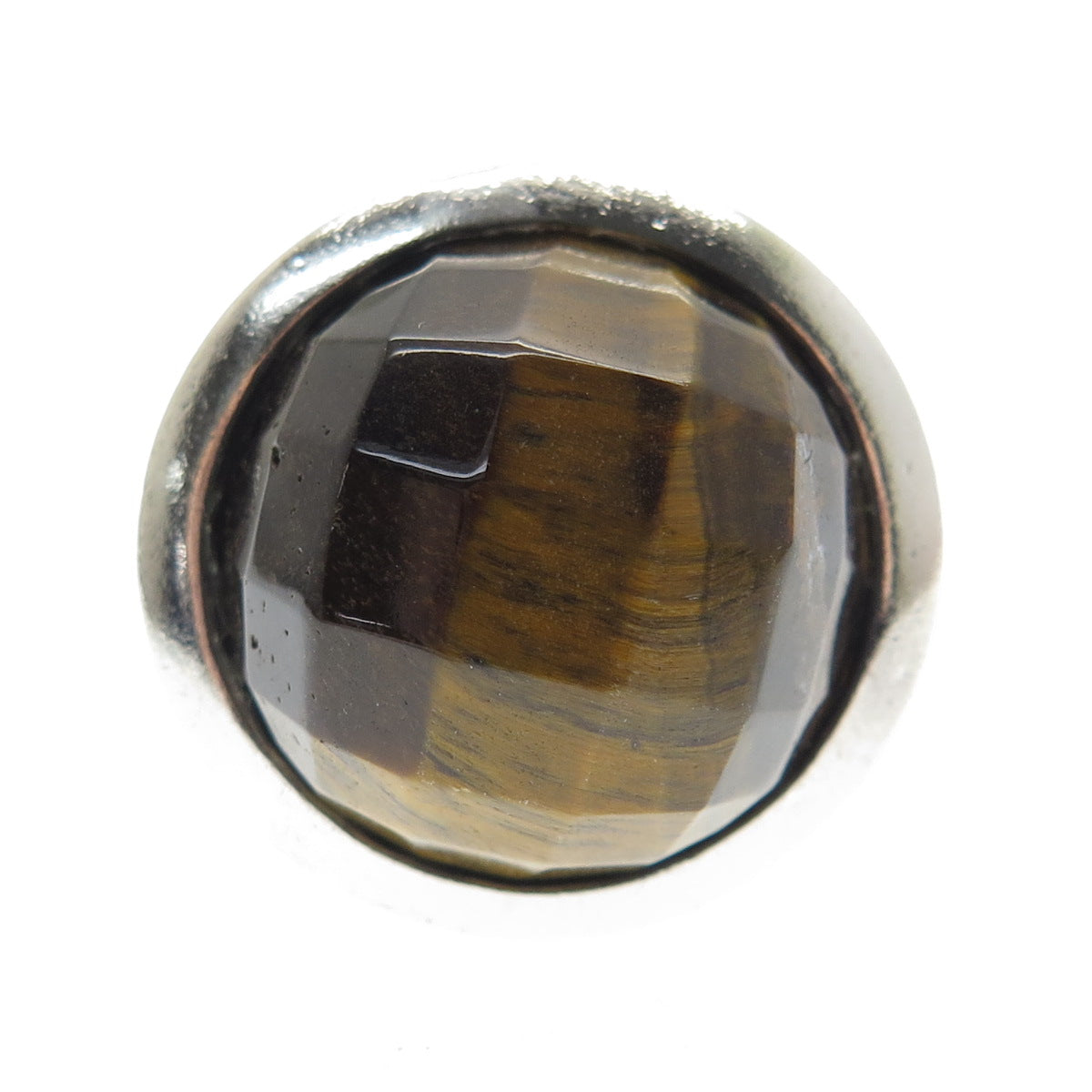 925 Sterling Silver Vintage Real Tiger Eye Gemstone Wide Ring Size 11