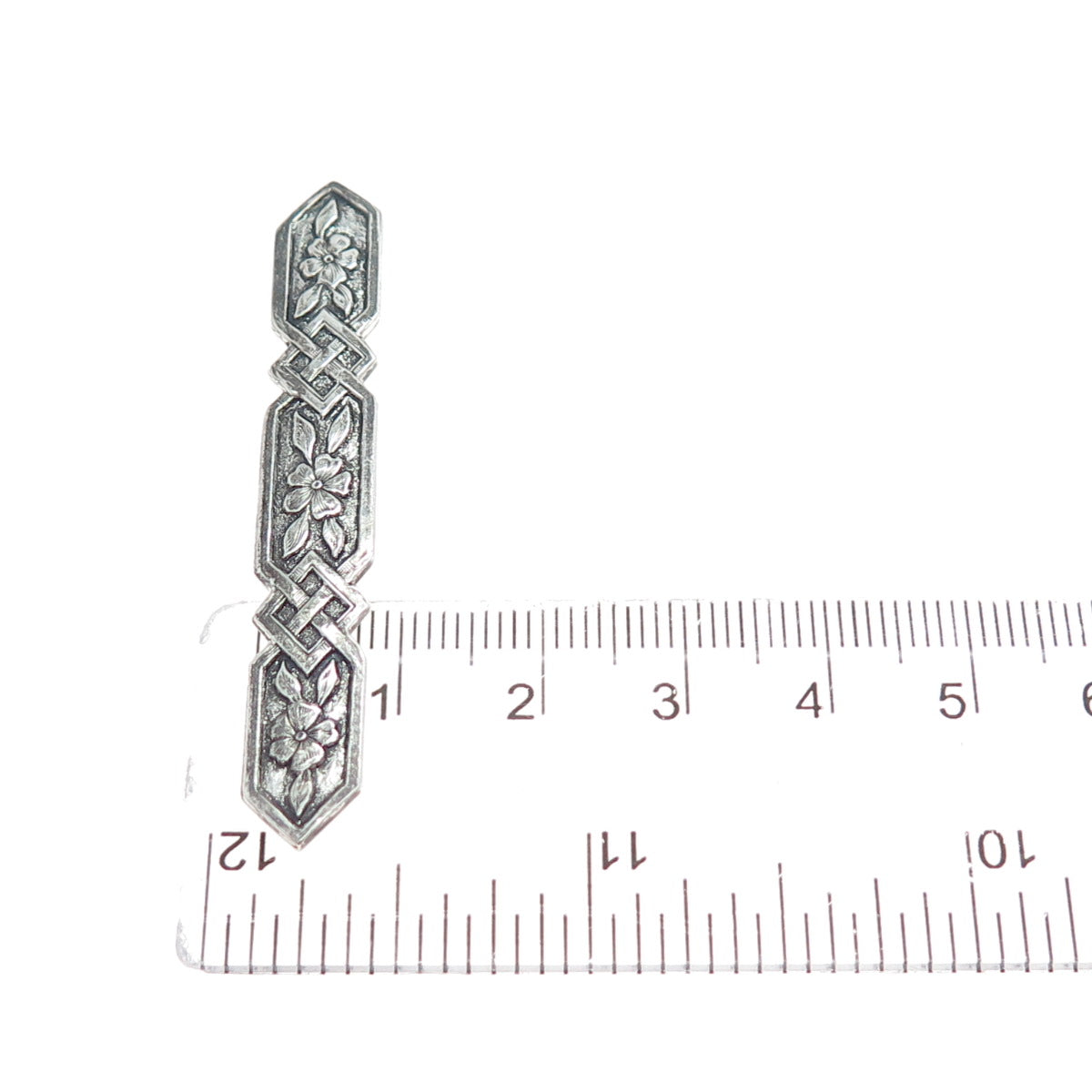 925 Sterling Silver Vintage Flower Blossom Bar Oxidized Pin Brooch