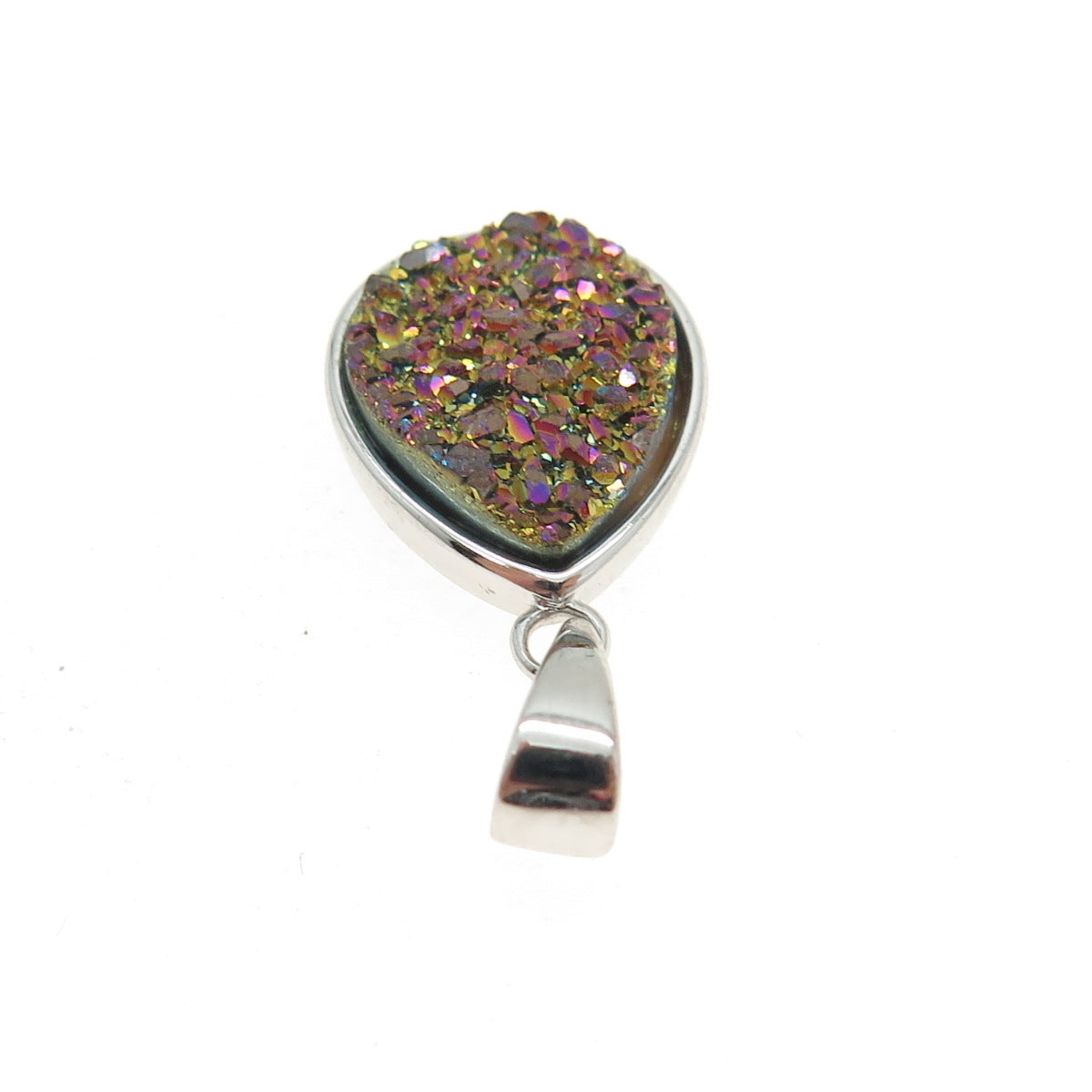 925 Sterling Silver Real Druzy Teardrop Pendant