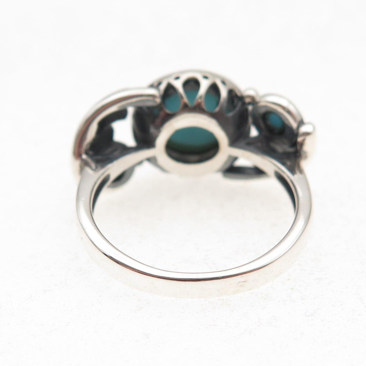 925 Sterling Silver Real Sleeping Beauty Turquoise Floral Oxidized Ring Size 8