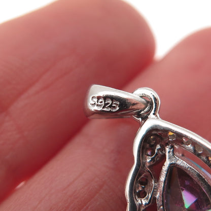 925 Sterling Silver Real Mystic Quartz & C Z Teardrop Mini Charm Pendant