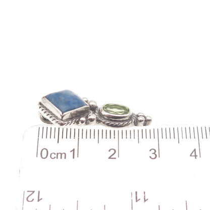 SHUBE 925 Sterling Silver Vintage Real Lapis & Peridot Slide Charm Pendant