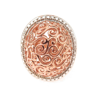 Ross Simons Sterling Silver Rose Gold Plated Real Diamond Swirl Ring Size 6.25