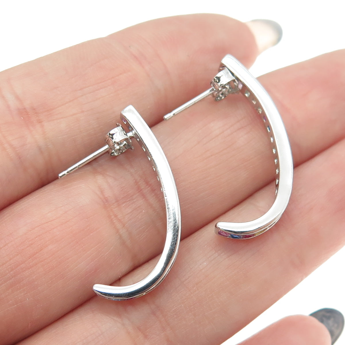 925 Sterling Silver Multi-Color C Z Half Hoop Earrings