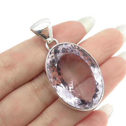 925 Sterling Silver Vintage Real Oval-Cut Amethyst Pendant