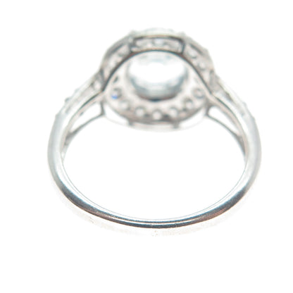 HENG NGAI 925 Sterling Silver Real Round-Cut Blue Topaz & C Z Ring Size 7.25