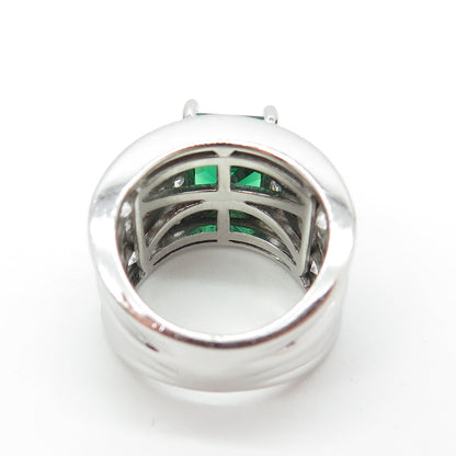 JOSE HESS 925 Sterling Silver Radiant & Round-Cut Green White C Z Ring Size 5.25