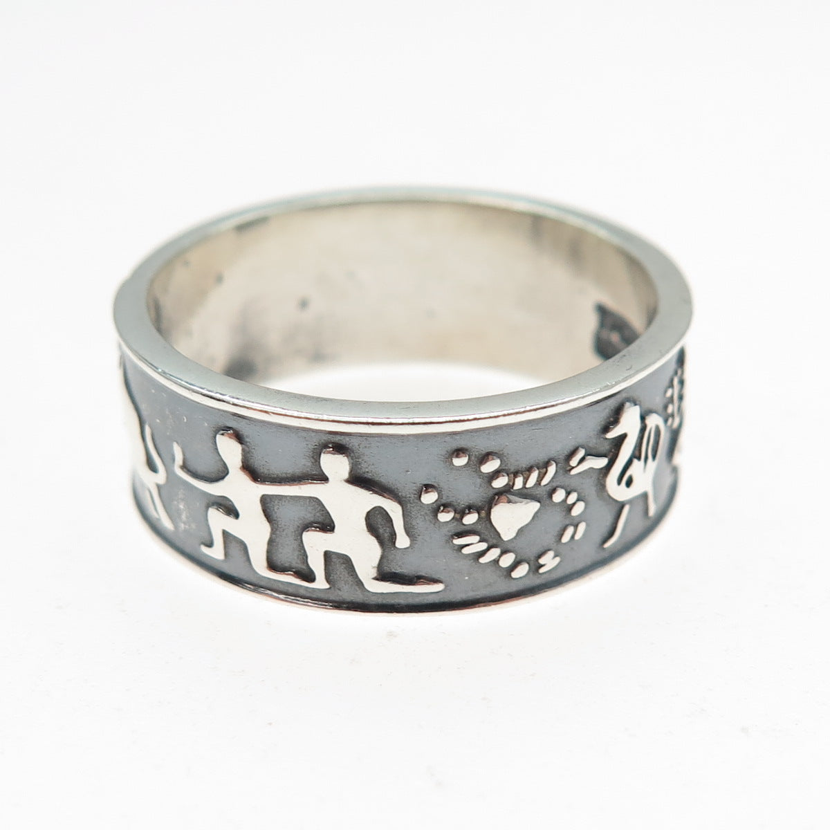 925 Sterling Silver Vintage Mexico Zodiac Calendar Oxidized Band Ring Size 11.75