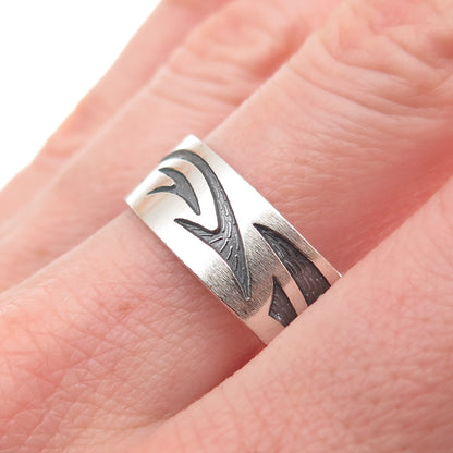 925 Sterling Silver Vintage Mexico Tribal Wave Oxidized Band Ring Size 13