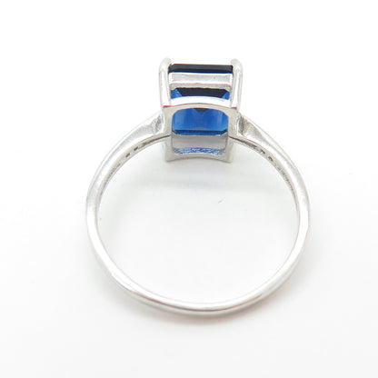 925 Sterling Silver Nano Sapphire & Round-Cut Shaped C Z Ring Size 9