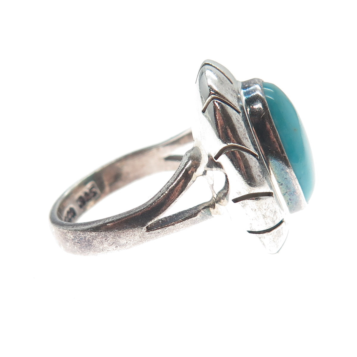 925 Sterling Silver Vintage Mexico Real Lone Mountain Turquoise Ring Size 6.25