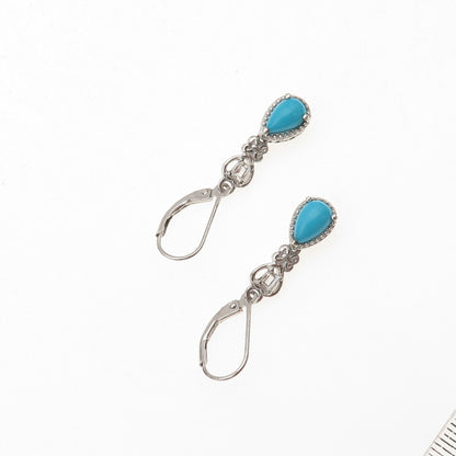Chuck Clemency 925 Sterling Silver Real Turquoise & White Topaz Dangle Earrings