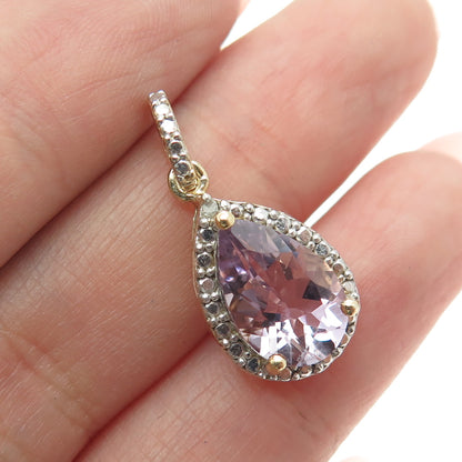 925 Sterling Silver Gold Plated Real Diamond Accent Amethyst Minimalist Pendant