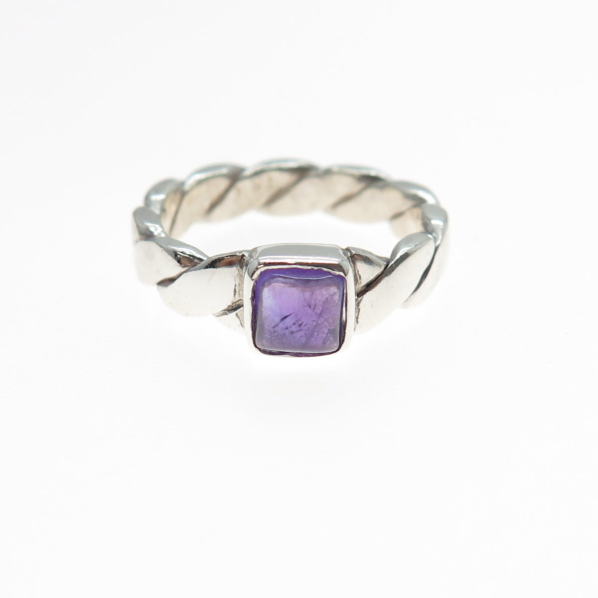 925 Sterling Silver Vintage Real Amethyst Twisted Ring Size 6