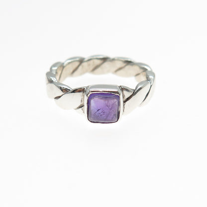925 Sterling Silver Vintage Real Amethyst Twisted Ring Size 6