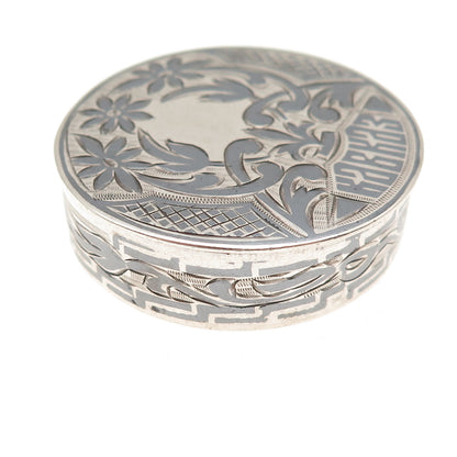 875 Silver Antique Art Deco Engraved Pill / Snuff Box