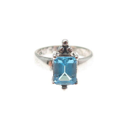 CLYDE DUNEIER CID 925 Sterling Silver Vintage Real Blue Topaz Beaded Ring Size 6