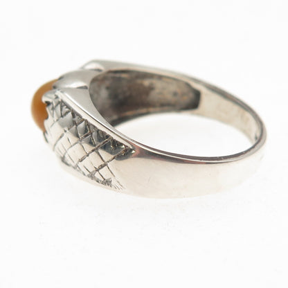 McGrath Hamin 925 Sterling Silver Vintage Real Tiger Eye Oxidized Ring Size 9.5