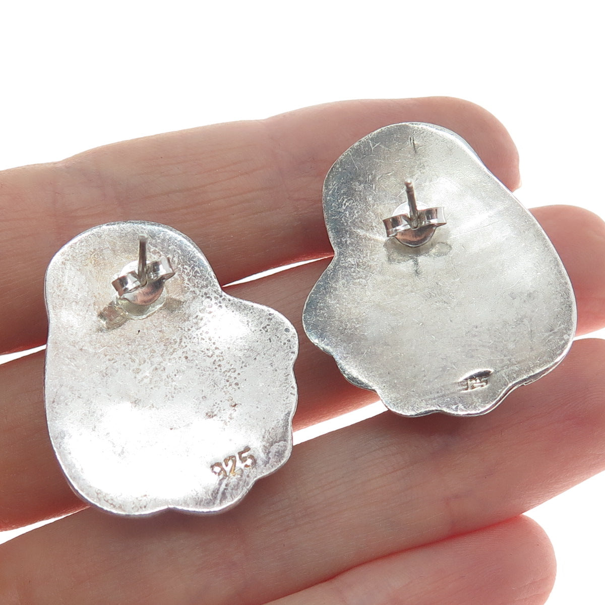 925 Sterling Silver Vintage Modernist Ribbed Puffy Oxidized Earrings