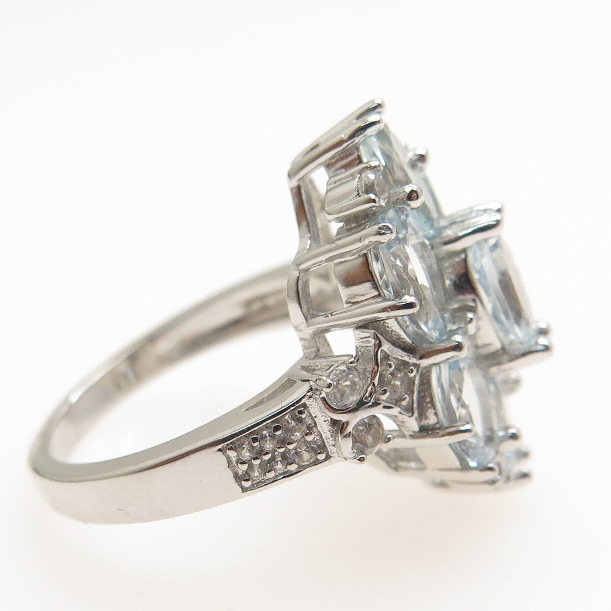 DBJ DEE BERKLE 925 Sterling Silver Real Light Blue & White Topaz Ring Size 8