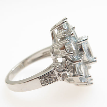 DBJ DEE BERKLE 925 Sterling Silver Real Light Blue & White Topaz Ring Size 8