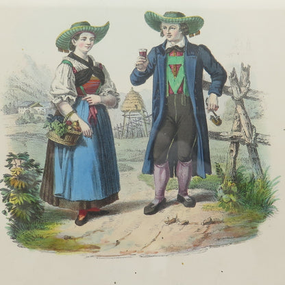 ANTIQUE End XIX Hand-Colored Lithograph Bei Bozen Tyrol C.A. Czichna