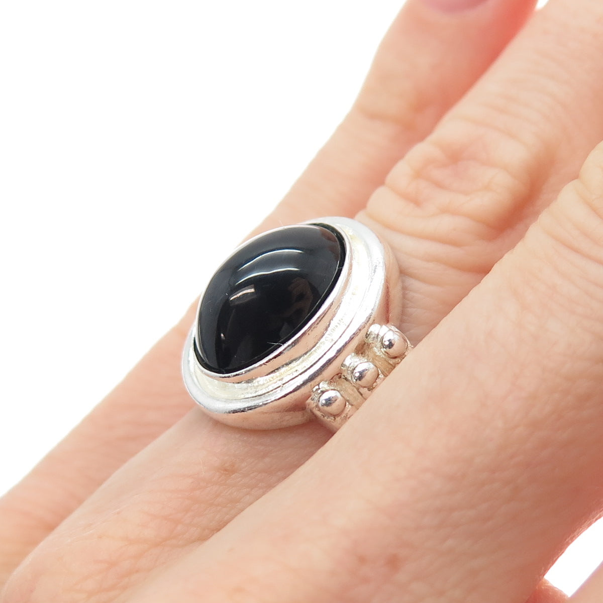 CLYDE DUNEIER CID Sterling Silver Vintage Real Cabochon Black Onyx Ring Size 6