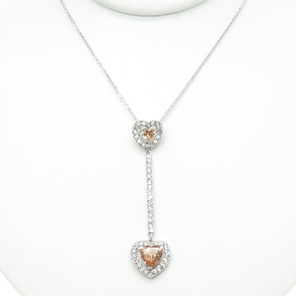 925 Sterling Silver Heart & Round-Cut Champagne White C Z Chain Necklace 18"
